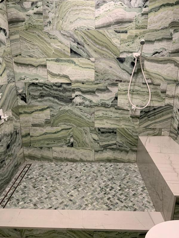 Green marble shower