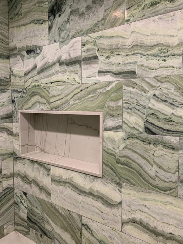 Green marble shower niche